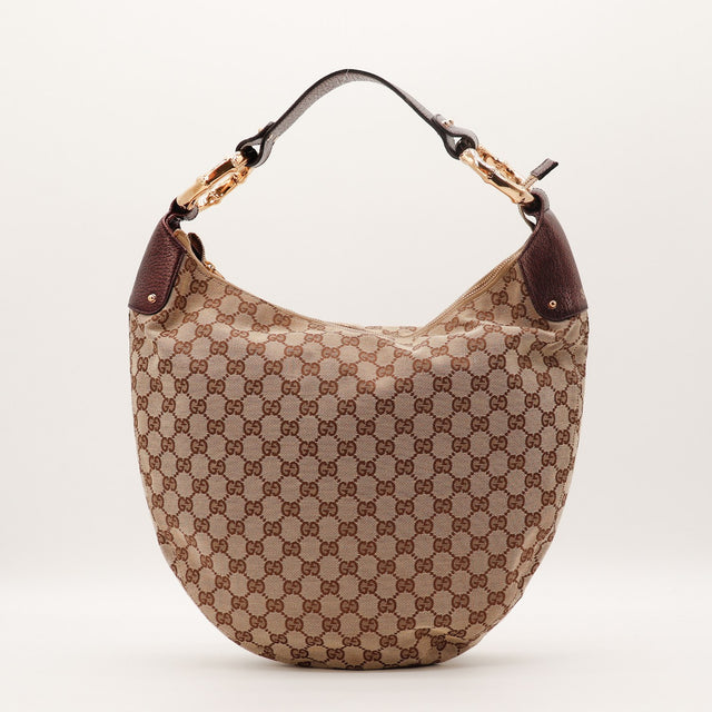 Sac Gucci Hobo Bambou toile monogrammée beige vue de face occasion authentique — AMANA Vintage