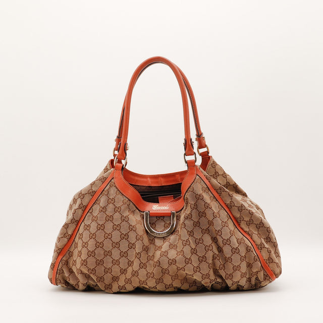 Sac Gucci Tote Horsebit toile GG beige vue de face occasion authentique — AMANA Vintage