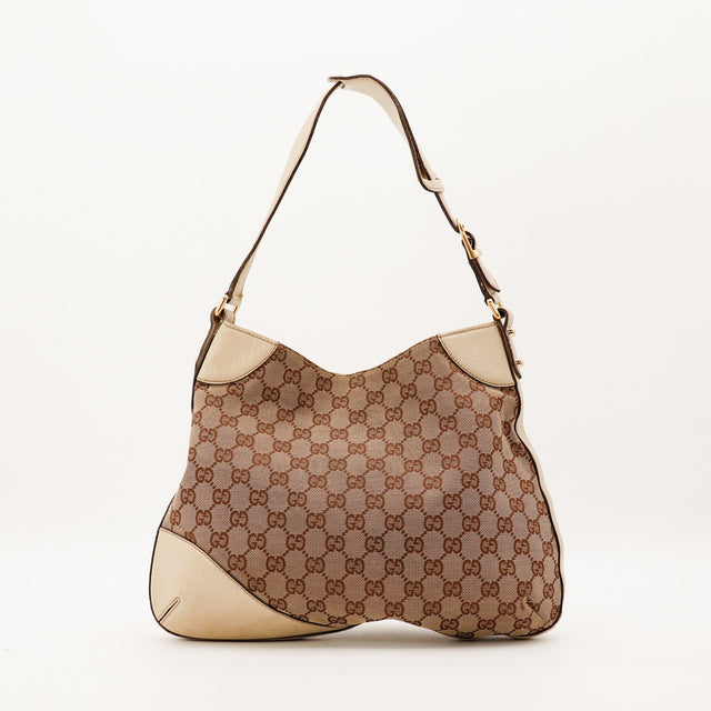 Vue arriere Gucci Hobo Horsebit toile GG anse ivoire — AMANA Vintage