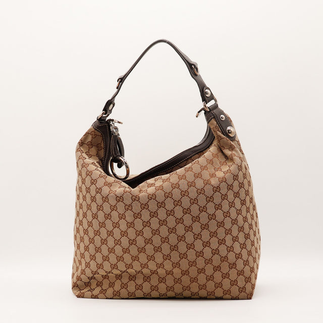 Sac Gucci Hobo toile GG beige vue de face occasion authentique — AMANA Vintage