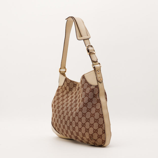 Gucci Hobo Horsebit vue de trois quarts droit anse bandouliere ivoire — AMANA Vintage