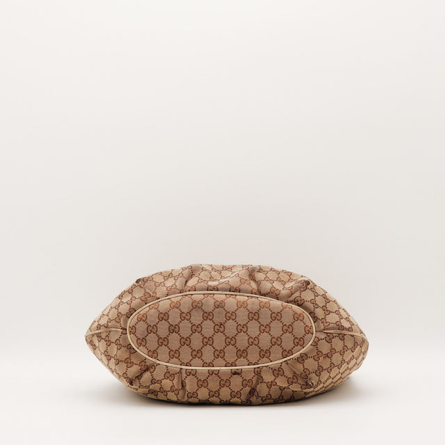 Intérieur doublure toile brune Gucci Hobo Horsebit occasion authentique — AMANA Vintage