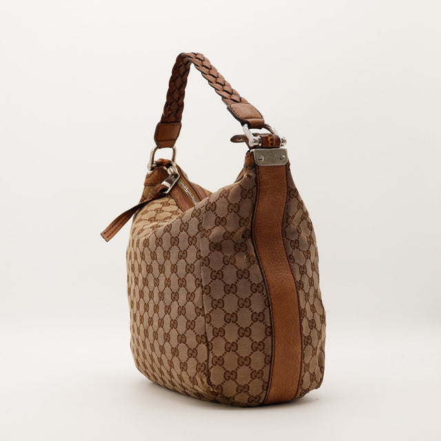 Gucci Hobo Bambou vue de côté anse tressée cuir marron vintage — AMANA Vintage