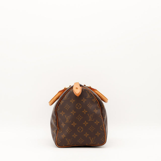 Vue de côté Louis Vuitton Speedy 30 toile Monogram profil — AMANA Vintage