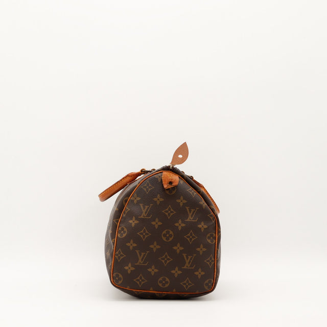 Louis Vuitton Speedy 30 vue de côté gauche languette cadenas vachette — AMANA Vintage