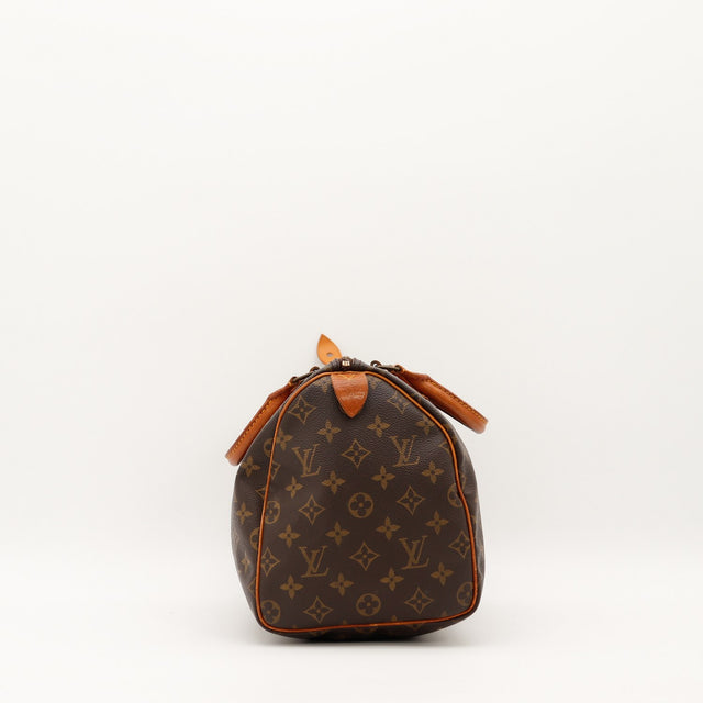 Louis Vuitton Speedy 30 vue de côté droit languette cadenas usure — AMANA Vintage