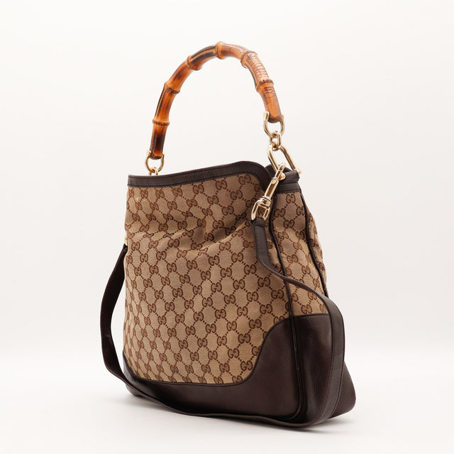 Détail anse bambou naturel Gucci Bambou Diana occasion authentique — AMANA Vintage