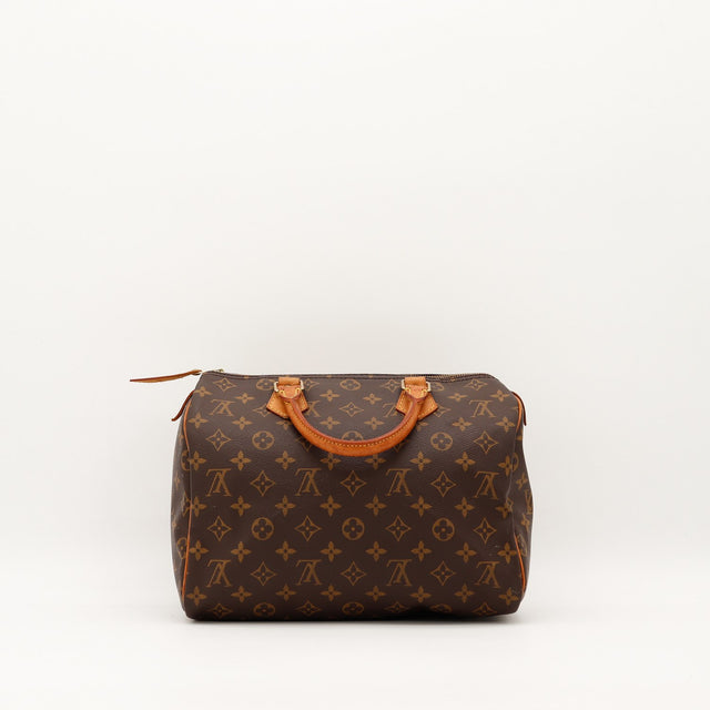 Louis Vuitton Speedy 30 vue de dos Toile Monogram patine caramel occasion — AMANA Vintage