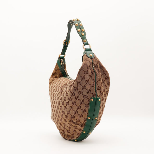 Détail toile GG Gucci Hobo demi-lune usure partie basse occasion authentique — AMANA Vintage