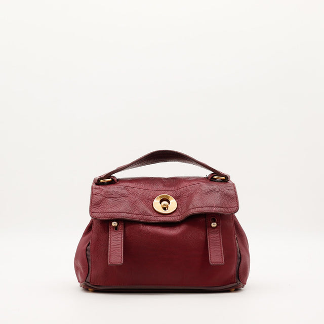 Sac Yves Saint Laurent Muse bordeaux cuir grainé vue de face occasion authentique — AMANA Vintage