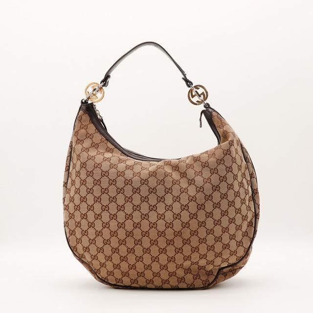 Sac Gucci Twins Hobo toile GG beige vue de face occasion authentique — AMANA Vintage