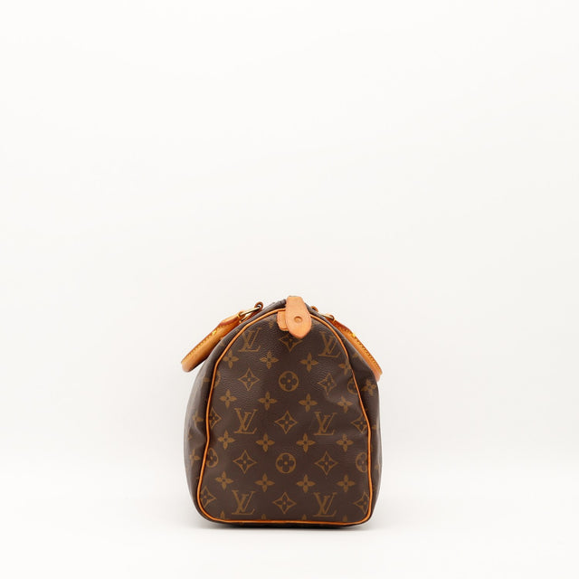 Vue de côté Louis Vuitton Speedy 30 profil droit toile monogramme — AMANA Vintage