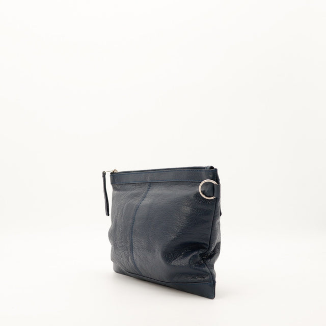 Vue de dos Pochette Balenciaga City Clip cuir bleu marine occasion — AMANA Vintage