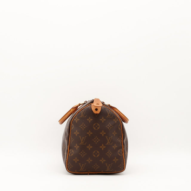 Louis Vuitton Speedy 30 vue de côté gauche toile monogramme languette cadenas — AMANA Vintage