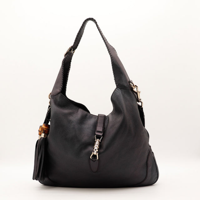 Sac Gucci New Jackie cuir grainé noir vue de face occasion authentique — AMANA Vintage