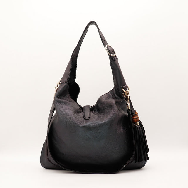 Anse tressee Gucci New Jackie cuir grainé noir occasion authentique — AMANA Vintage