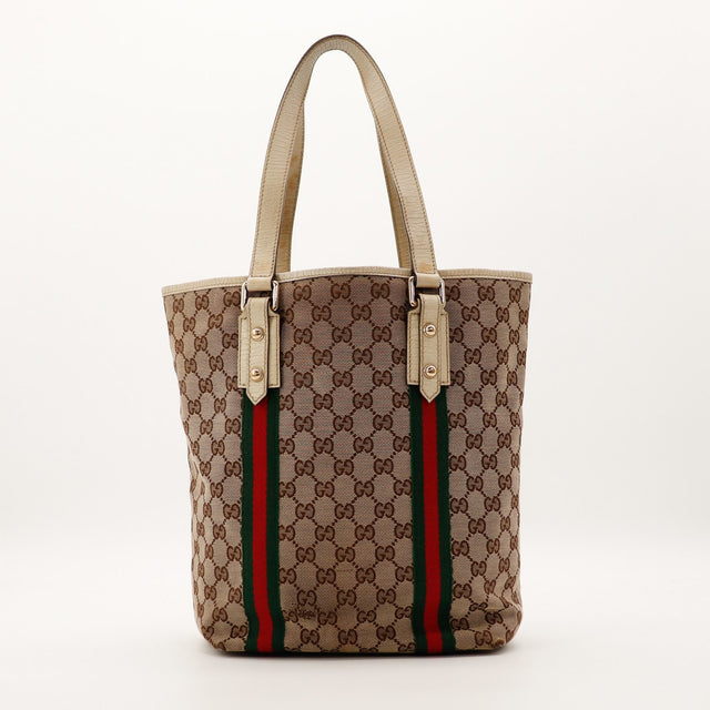 Tote Web Gucci vue de face arriere toile GG Canvas occasion authentique — AMANA Vintage