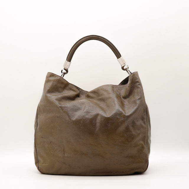Sac Yves Saint Laurent Roady cuir verni kaki vue de face occasion authentique — AMANA Vintage