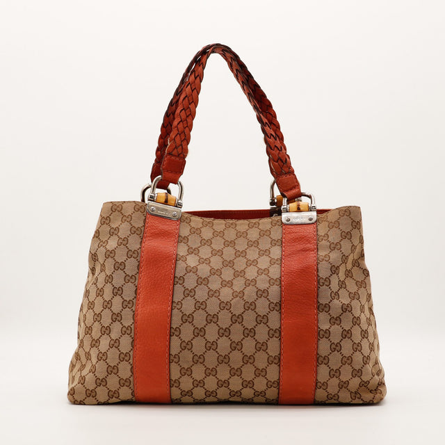 Vue de dos Tote Bag Bamboo Gucci GG canvas occasion — AMANA Vintage