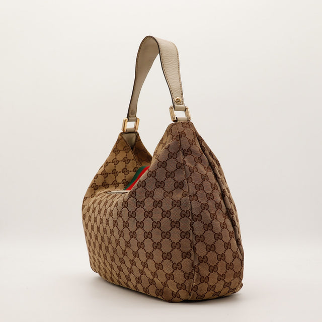 Gucci Hobo Web vue de face alternative toile GG Canvas beige occasion — AMANA Vintage