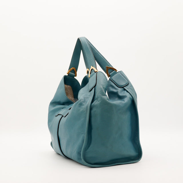 Gucci Hobo Stirrup vert canard vue de profil droit cuir souple — AMANA Vintage