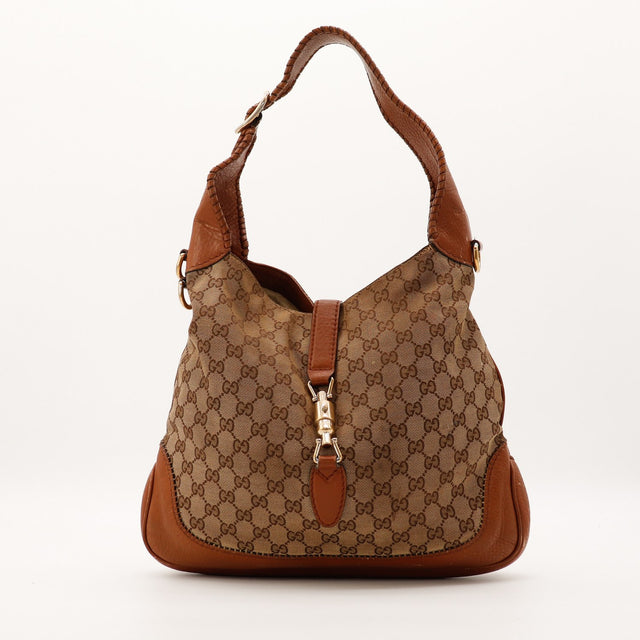 Sac Gucci New Jackie canvas GG cognac vue de face occasion authentique — AMANA Vintage