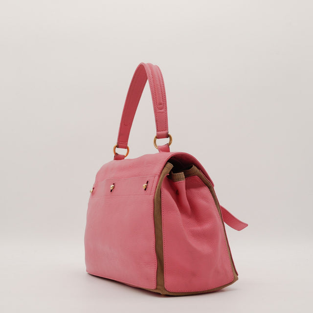 Profil droit sac Yves Saint Laurent Muse rose cuir grainé — AMANA Vintage