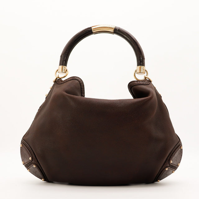 Gucci Hobo Bamboo marron vue de face arrière cuir grainé — AMANA Vintage
