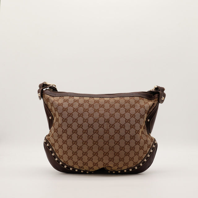 Sac Gucci Hobo Web vue de dos canvas GG beige marron occasion authentique — AMANA Vintage