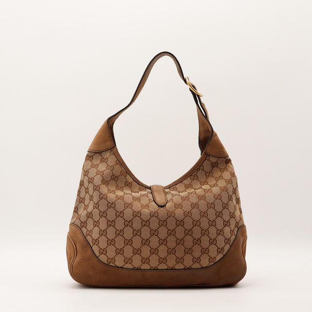 Sac Gucci New Jackie vue de face arrière toile monogrammée beige — AMANA Vintage