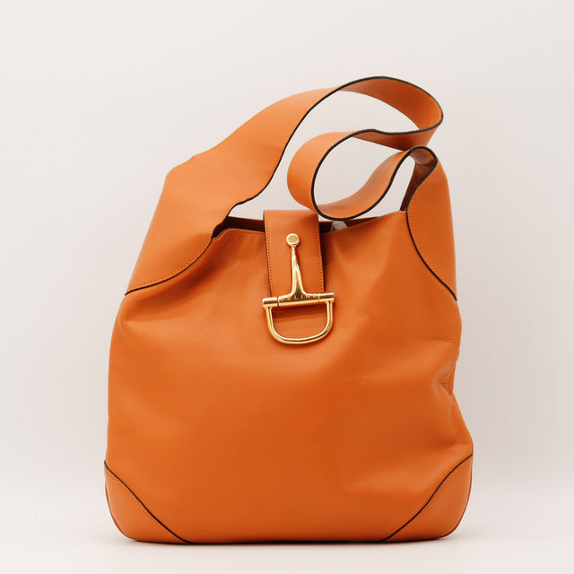 Vue de face Céline Hobo Mors cuir de veau lisse orange occasion authentique — AMANA Vintage
