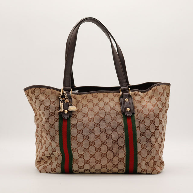 Tote Bag Bamboo Gucci canvas GG monogramme marron vue de face occasion authentique — AMANA Vintage