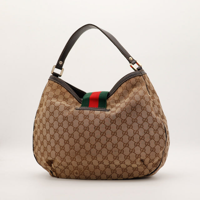 Vue arrière Gucci Hobo Web canvas beige taches visibles occasion — AMANA Vintage
