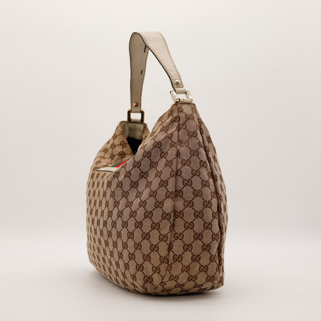 Gucci Hobo Web vue de dos toile GG Canvas beige occasion authentique — AMANA Vintage