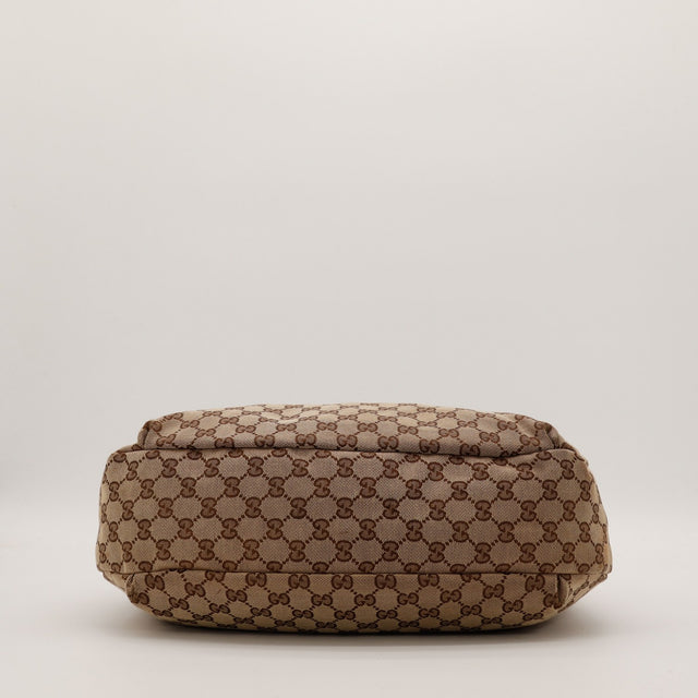 Gucci Hobo Web vue du fond toile GG Canvas beige — AMANA Vintage