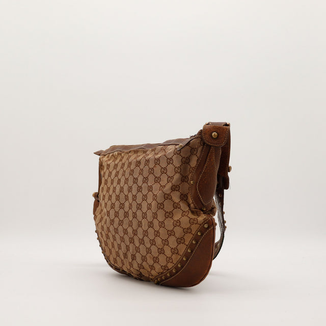Sac Gucci Hobo Web vue de profil droit canvas GG marron — AMANA Vintage