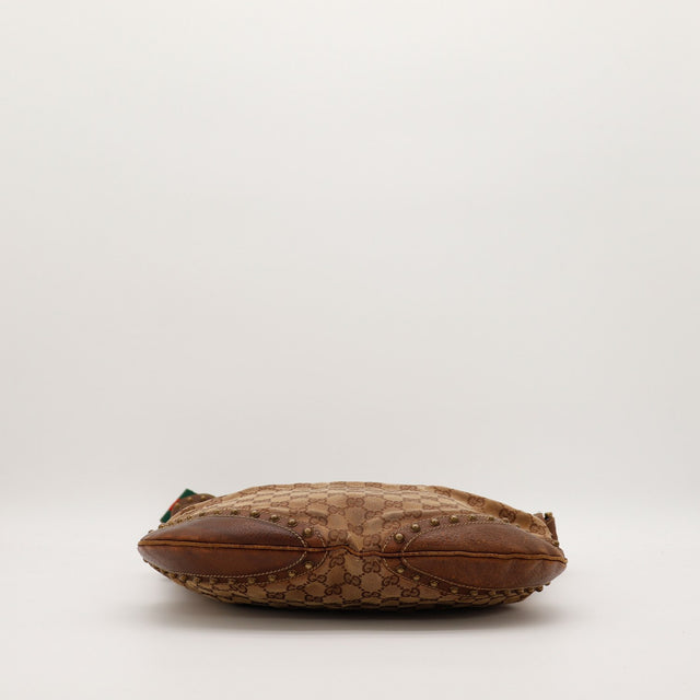 Vue du dessous Gucci Hobo Web canvas GG cuir marron — AMANA Vintage