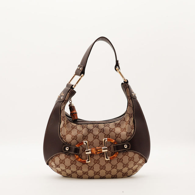 Hobo Gucci toile monogrammée fermoir bambou vue de face occasion authentique — AMANA Vintage
