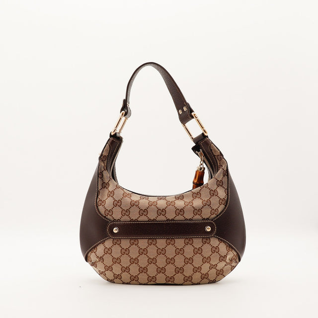 Vue arrière Hobo Bambou Gucci toile monogrammée beige marron — AMANA Vintage