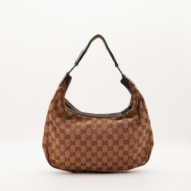 Vue arrière Hobo Web Gucci toile monogrammée beige marron occasion — AMANA Vintage