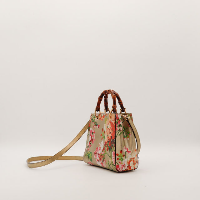 Tote Bag Bambou Flora Gucci vue trois quarts dos bandoulière réglable — AMANA Vintage