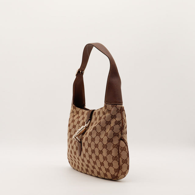 Gucci New Jackie vue de profil gauche toile monogrammée cuir grainé marron — AMANA Vintage