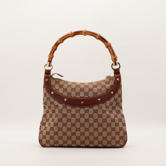 Vue de face côté opposé Gucci Hobo Bambou anse bambou naturelle — AMANA Vintage
