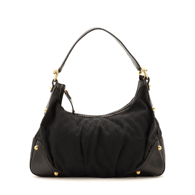 Sac Gucci Indy Hobo toile monogrammée noire vue de face occasion authentique — AMANA Vintage