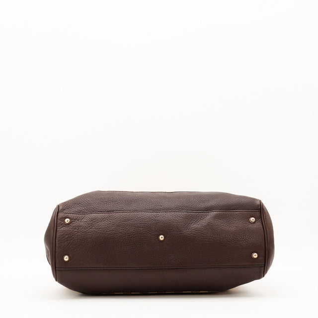 Fond en cuir grainé marron Tote Bag Bambou Gucci avec pieds dorés — AMANA Vintage