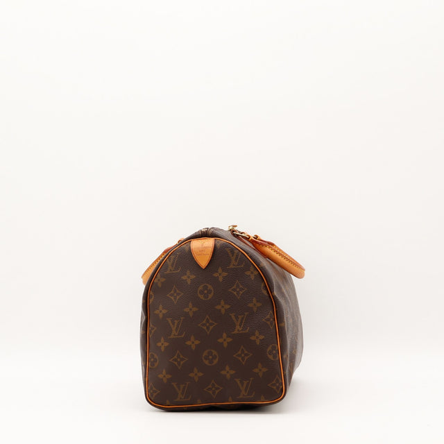 Détail fermeture éclair et tirette cuir Louis Vuitton Speedy 30 — AMANA Vintage