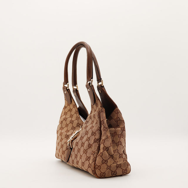 Sac Gucci New Jackie vue de profil côté gauche toile monogrammée — AMANA Vintage