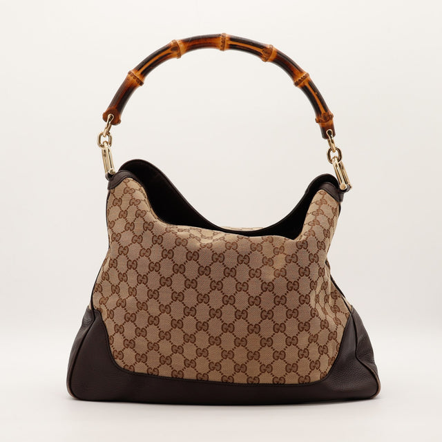 Le Hobo Bambou Gucci toile monogrammée et cuir chocolat vue de face occasion authentique — AMANA Vintage