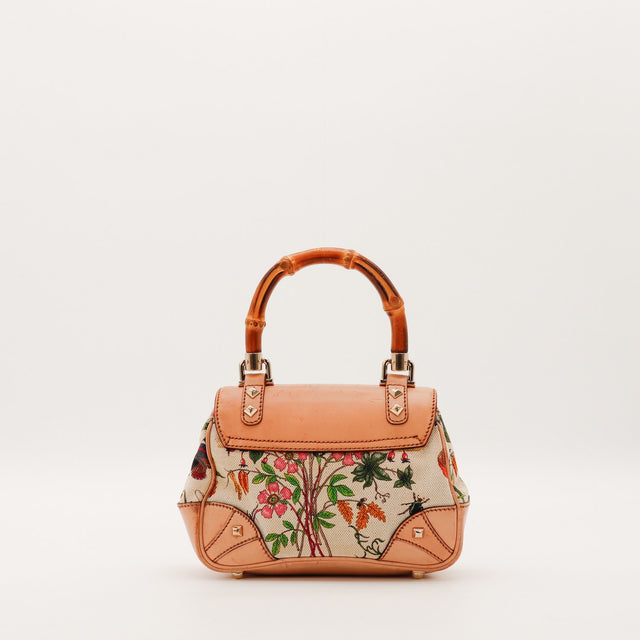 Face arrière Gucci Tote Bag Bella Bambou toile Flora botanique multicolore — AMANA Vintage