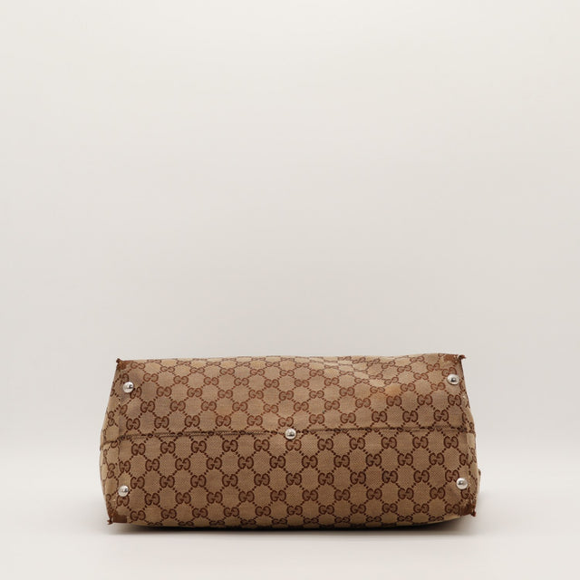 Fond du sac Gucci Tote Horsebit pieds métalliques argentés toile monogramme — AMANA Vintage